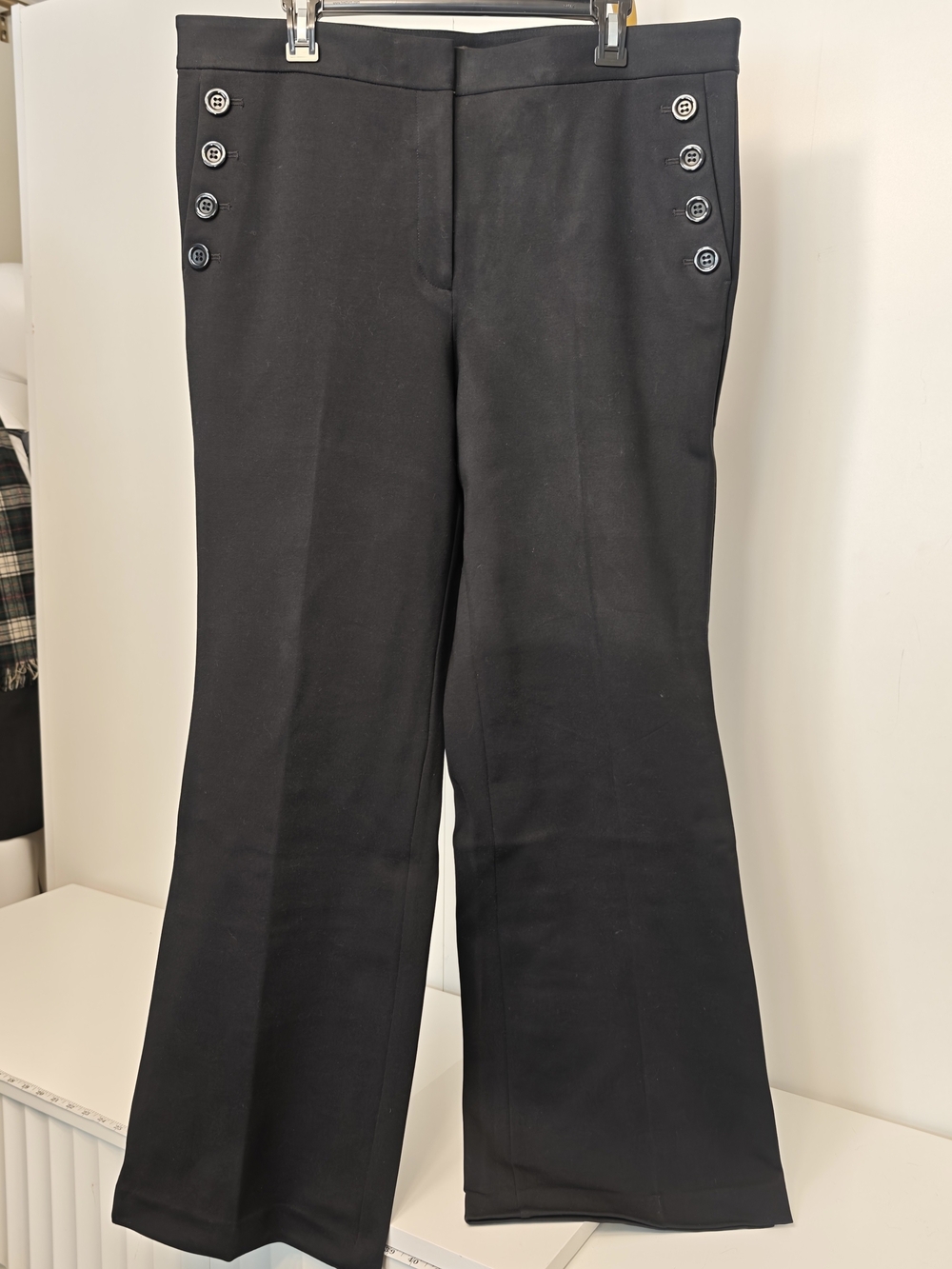 Ann‎ Taylor Black Wide Leg Sailor Trousers Button Detail High Waist Pants 16